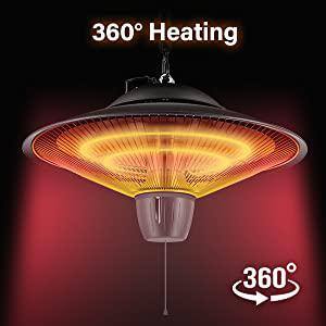 1500-Watt Electric Hanging Portable 3s Fast Heating for Outdoors/Indoors, Patio Heater, Ceiling-Mounted Heater