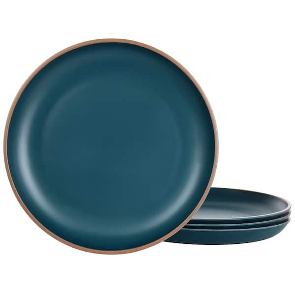 Gibson Home Rockabye 4-Piece Melamine Dinner Plate Set in Dark Teal