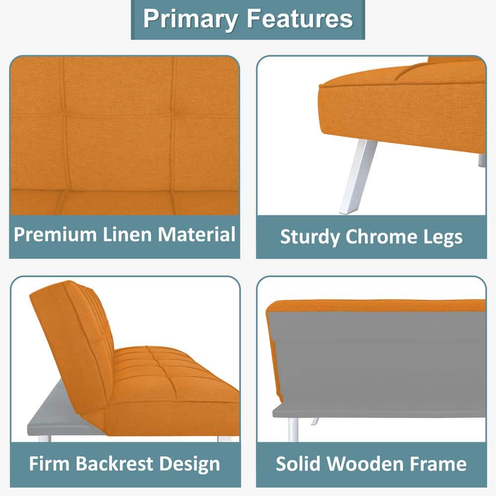 Tangerine Linen Twin Sleeper Futon with Metal Legs