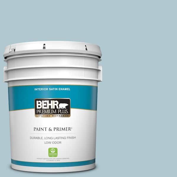 BEHR PREMIUM PLUS 5 Gal. #T15-8 Elusive Blue Satin Enamel Low Odor Interior Paint & Primer