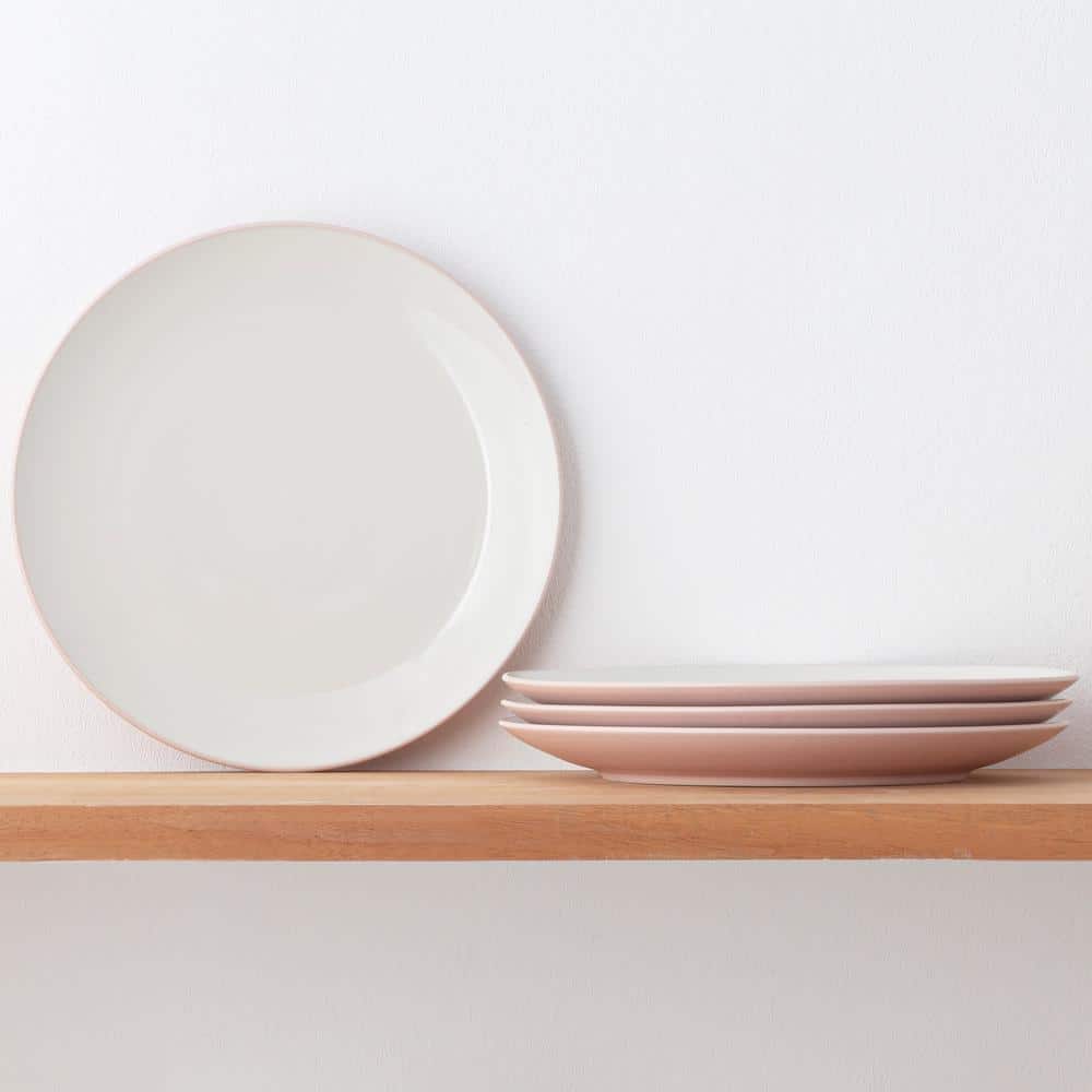 Pink Ceramic Microwave-Safe Dinner Plates, Set of 4