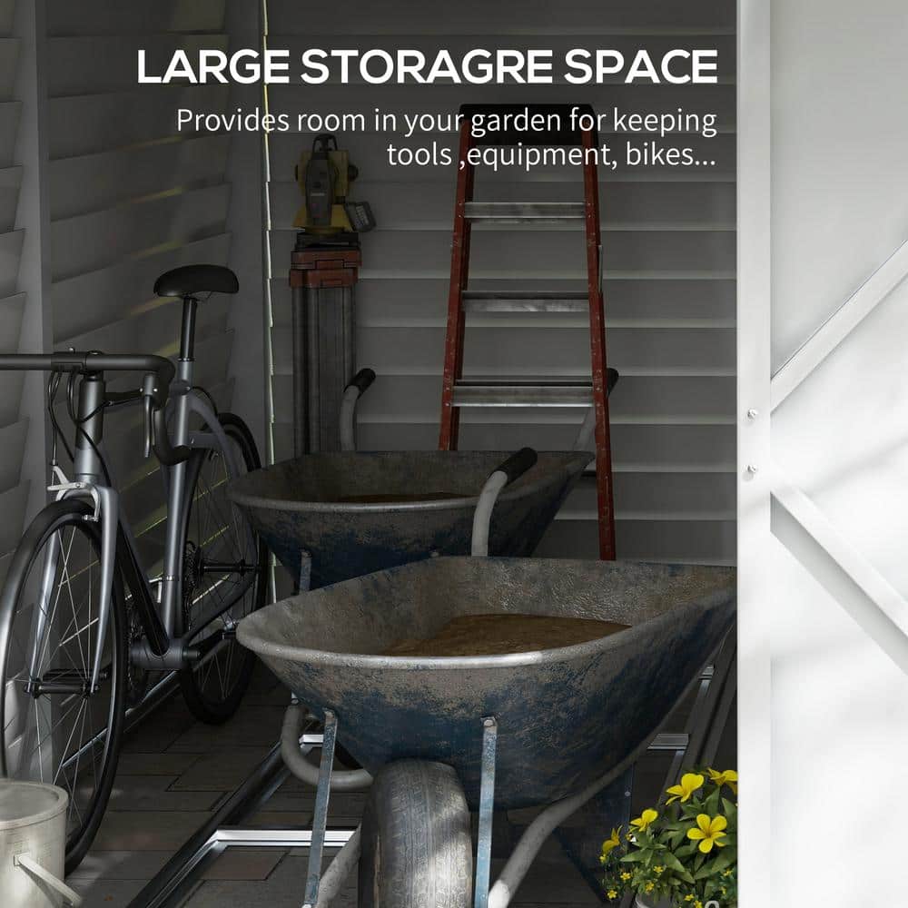 Outsunny White Metal Garden Storage Shed with Sliding Door and Windows