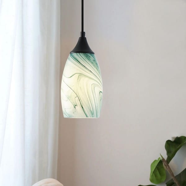 4.72 in. 1-Light Kitchen Island Green Pendant Light Vintage Art Hanging Ceiling Light with Blown Glass Shade