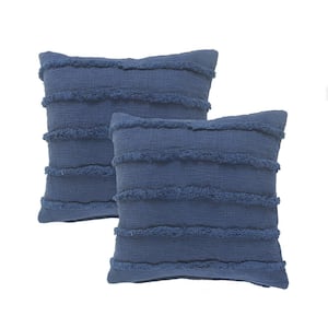 Renee Dark Blue Solid Tufted 100% Cotton 20 in. x 20 in. Indoor Throw Pillow (Set of 2)