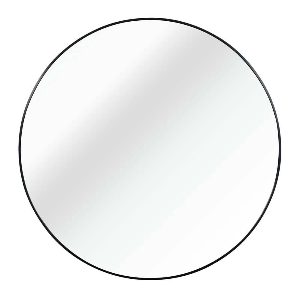 Black 16 in W x 16 in. H Metal Round Bathroom Mirror Circle Mirror Round Wa