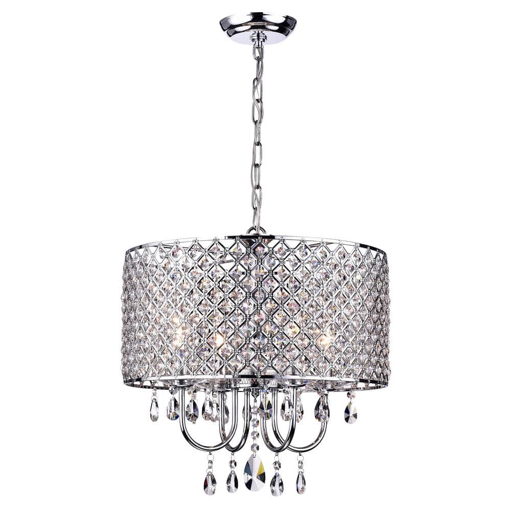 Elegant Chrome Cage Crystal Chandelier 17"x9"x10"