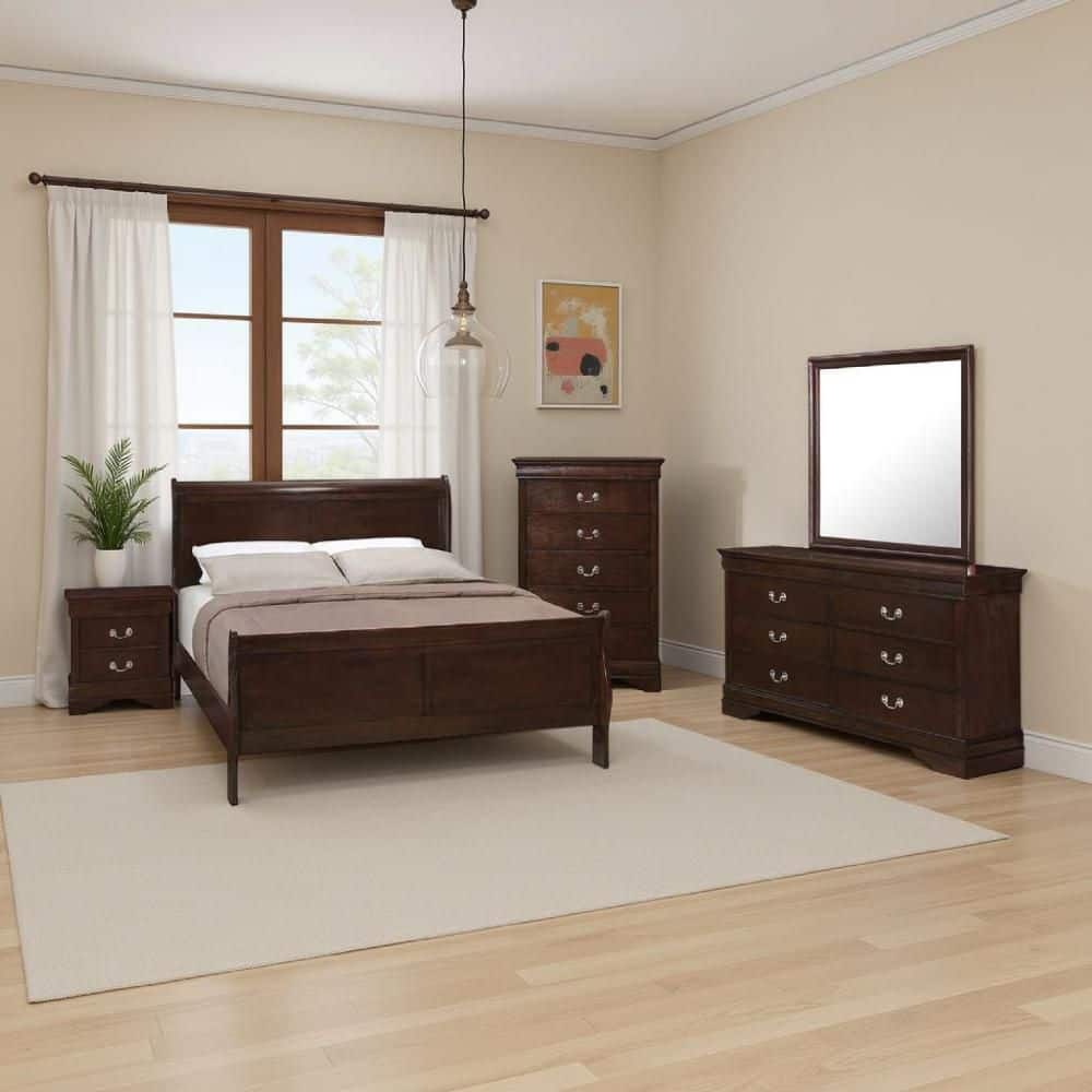 Nim 5-Piece Cappuccino Brown Wood Queen Size Bedroom Set