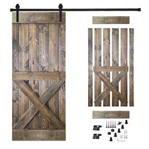36 in. x 84 in. Dark Brown Painted Wood Sliding Door with Hardware Kit, Pre-Drilled Ready to Assemble