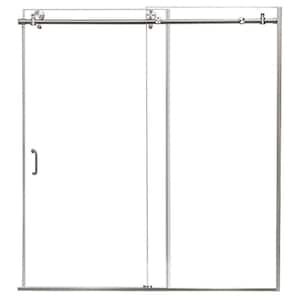 Marina 60 in. W x 62 in. H Sliding Semi Frameless Tub Door in Brushed Nickel with Clear Glass