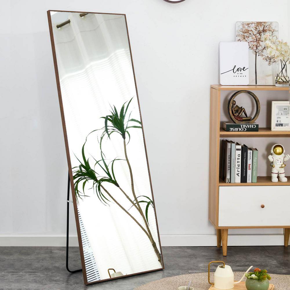 Brown Wood Framed 65" x 23" Full-Length Rectangular Mirror