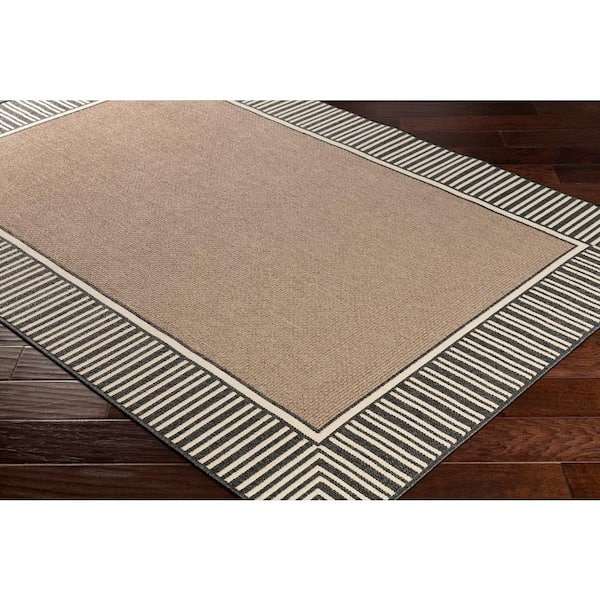 Felix Light Brown 8 ft. 10 in. x 8 ft. 10 in. Round Border Indoor/Outdoor Patio Area Rug
