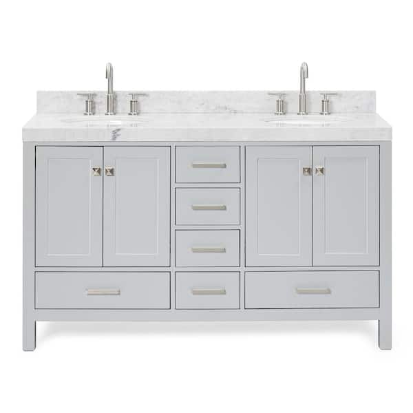 Cambridge 60 in. W x 22 in. D x 36.5 in. H Double Freestanding Bath Vanity in Gray with Carrara Marble Top
