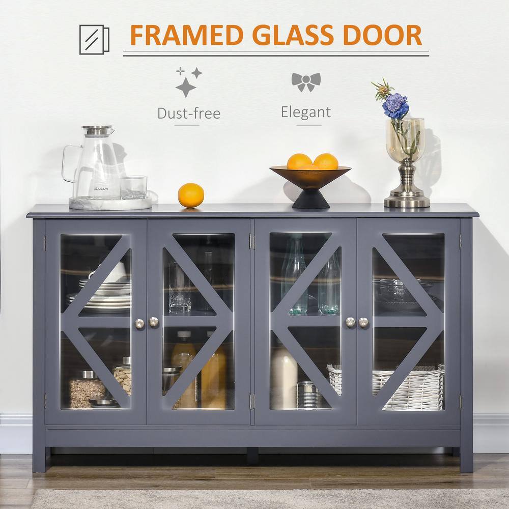 Elegant Grey Tempered Glass Door Sideboard with Adjustable Shelf