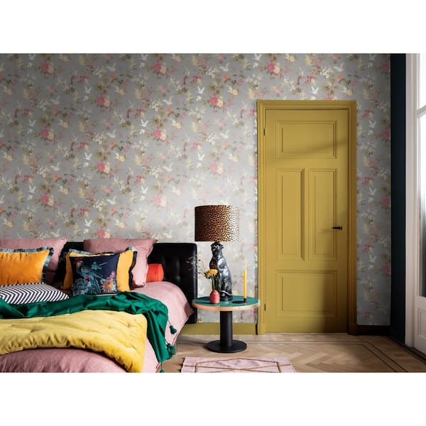 Walls Republic Dreamy Vintage Birds & Floral Grey Paper Strippable Roll (Covers 57 sq. ft.)