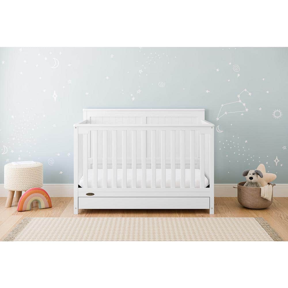 White 5-in-1 Convertible Crib with Storage Drawer