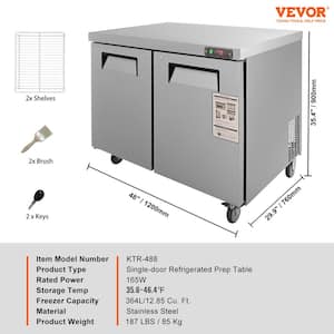 Commercial Refrigerator Undercounter Refrigerator 12.85 cu. ft. Thick Stainless Steel Refrigerated Food Prep Station