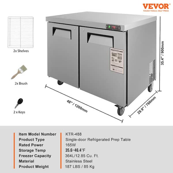 Commercial Refrigerator Undercounter Refrigerator 12.85 cu. ft. Thick Stainless Steel Refrigerated Food Prep Station