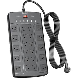 6.5 ft. Flat Plug Power Cord, Surge Protector Power Strip with 22 Outlets & 6 USB, 1875-Watt/15 Amp, 1050J - Black