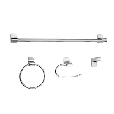 Positano 4-Piece Bath Hardware Set with Towel Bar, Towel Ring, Robe Hook, and Toilet Paper Holder in Chrome