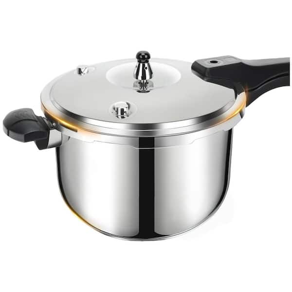 Silver 4.22 qt. Stainless Steel Pressure Cooker with Spring Valve Safeguard Devices Compatible with Gas Induction Cooker