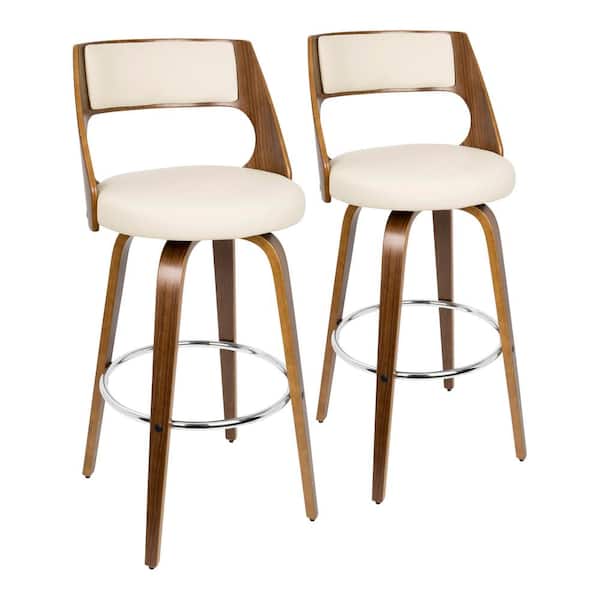 Lumisource - Cecina 30 in. Walnut and Cream Faux Leather Bar Stool (Set of 2)