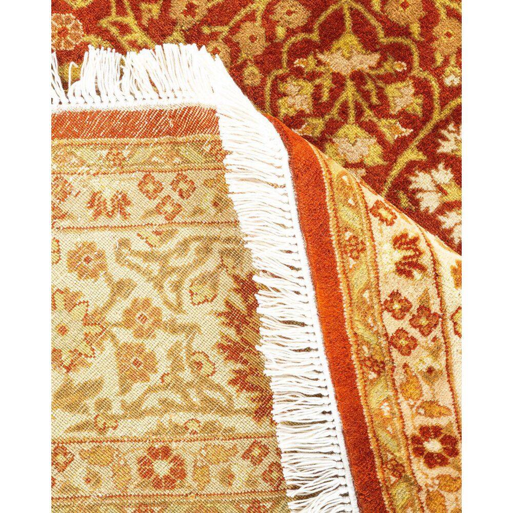 Hand-Knotted Round Oriental Wool Rug in Orange and Beige