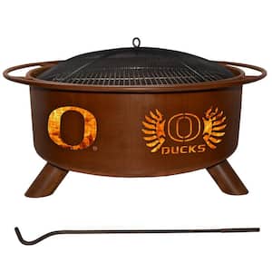Oregon 29 in. x 18 in. Round Steel Wood Burning Rust Fire Pit with Grill Poker Spark Screen and Cover