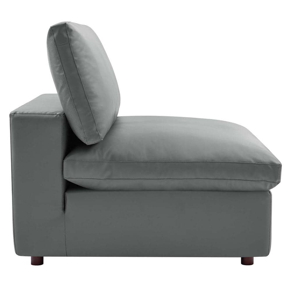 Gray Faux Leather 4-Piece Sectional Sofa with Ottoman and Down Fill