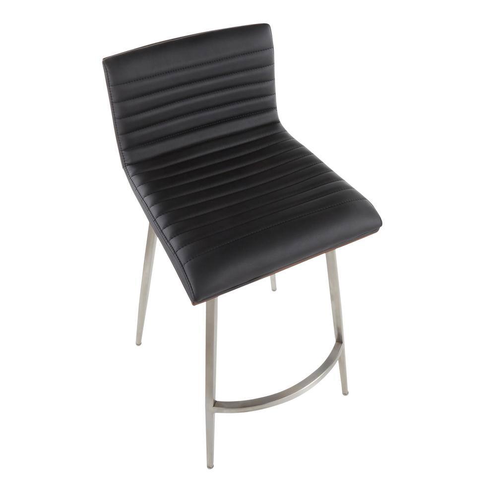 Modern Black Faux Leather Swivel Counter Height Stool with Wood Back