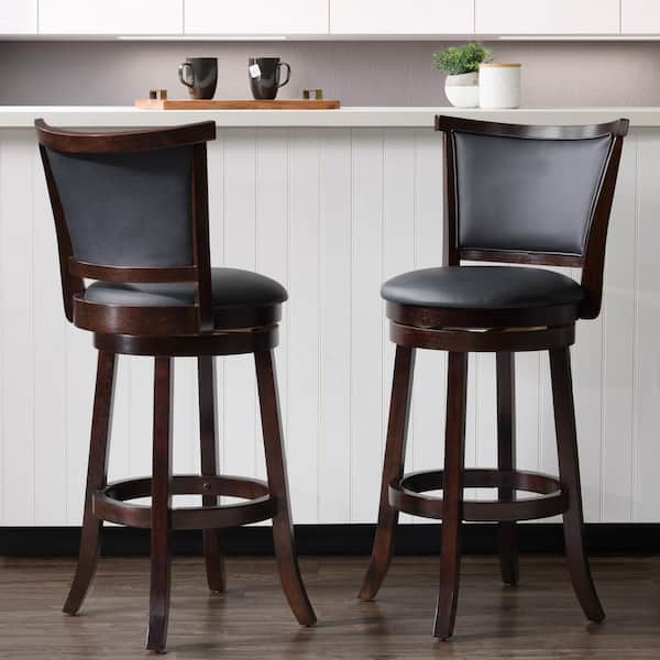 Wood Swivel Bar Stools, Tan Leather Swivel Bar Stools With Arms