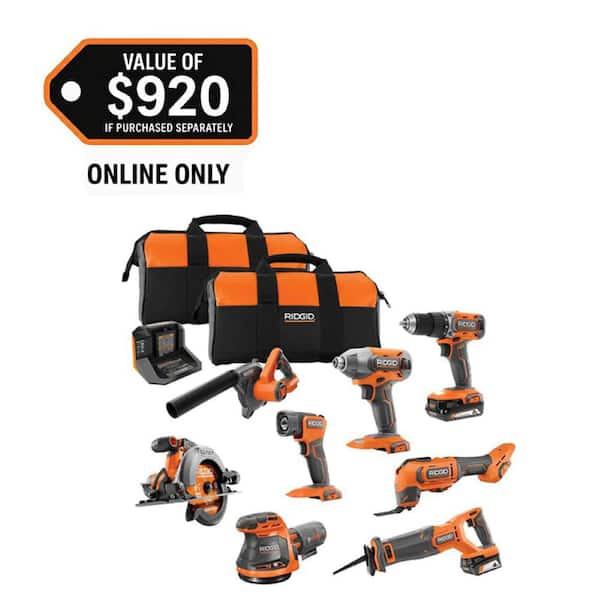 18V Cordless 8-Tool Combo Kit with 2.0 Ah Battery, 4.0 Ah Battery, and Charger