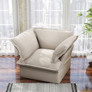 43 in. Flared Arm Overstuffed Linen Modular Deep Seat Single Sofa Cloud Couch in. Beige