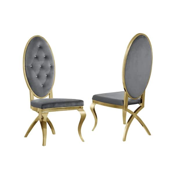 Best Quality Furniture Ben Dark Gray Velvet Gold Stainless Steel Chairs (Set of 2)