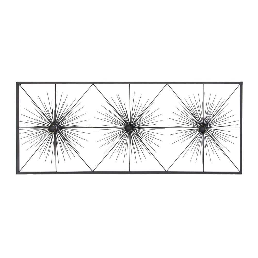 Black Metal Starburst Wall Sculpture with Frame, 59" x 24"