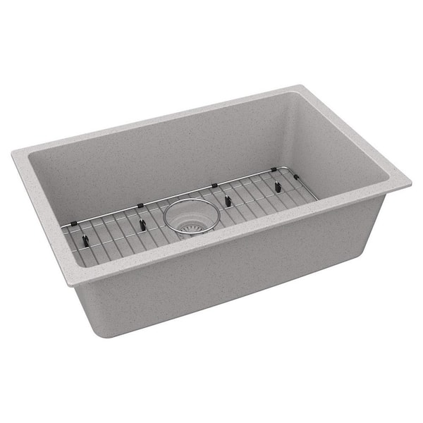 Elkay Quartz Classic 30 in. Undermount Single Bowl Greystone Granite/Quartz Composite Kitchen Sink Kit w/ Accessories