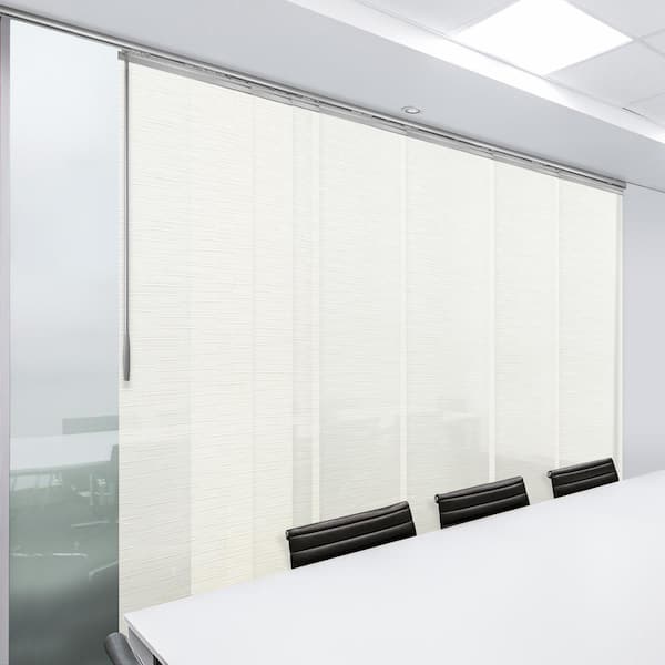 EMOH Ornate Alabaster 110 in.- 153 in. W x 116 in. L Adjustable 7-Panel Satin Nickel Single Rail Panel Track, 23.5 in. Slates