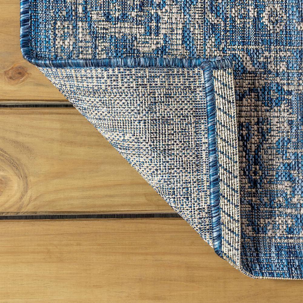Reversible Bohemian Navy/Gray Synthetic 8' x 10' Indoor/Outdoor Rug