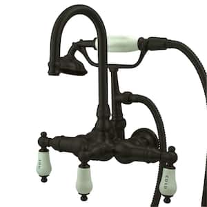 3-Handle Claw Foot Tub Faucet Wall-Mount with Hand Shower in Oil Rubbed Bronze