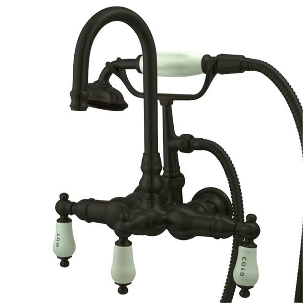 Kingston Brass 3-Handle Claw Foot Tub Faucet Wall-Mount with Hand Shower in Oil Rubbed Bronze