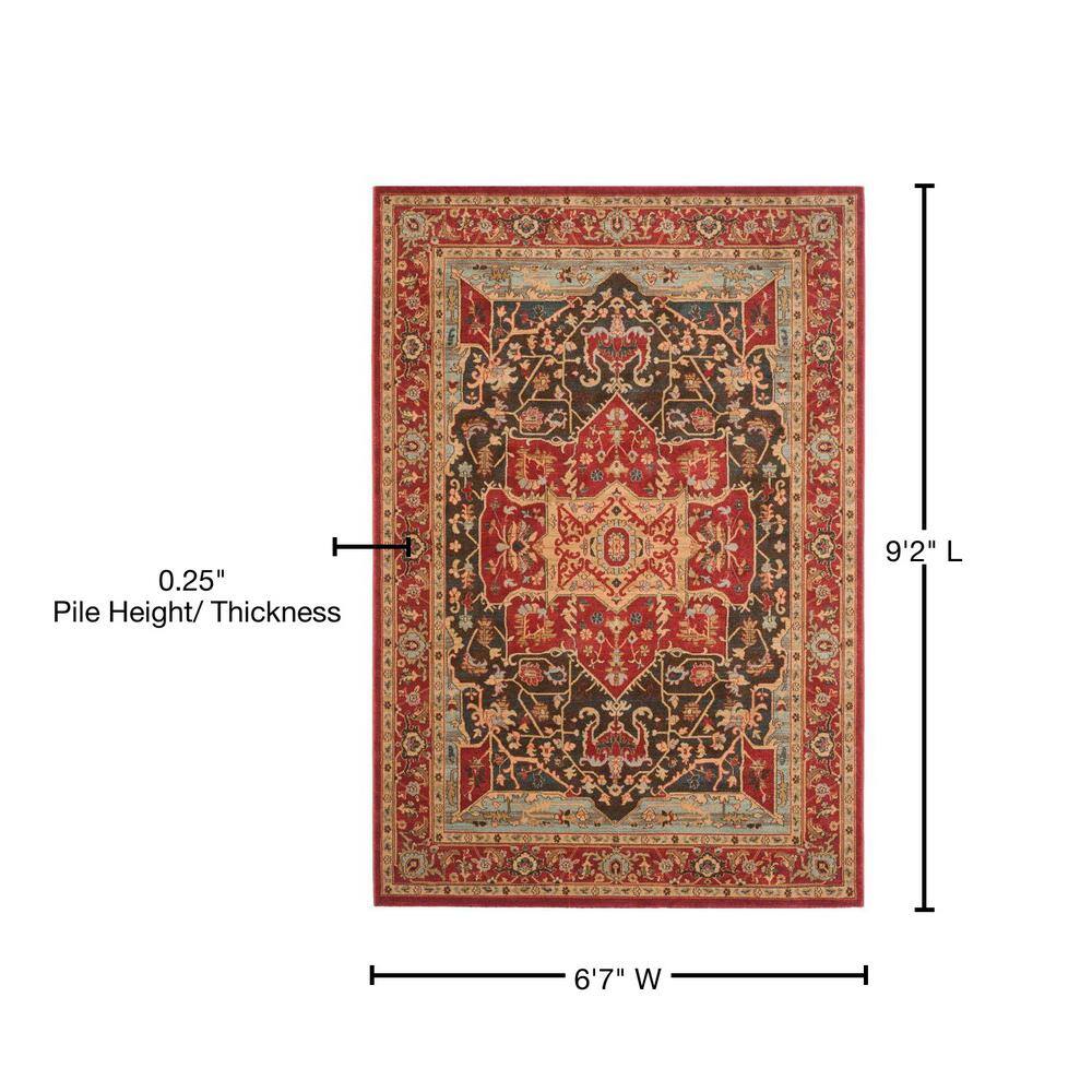Elegant Red Synthetic 6'7" x 9'2" Hand-Knotted Area Rug