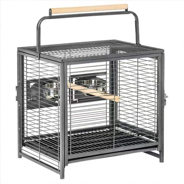 19 in. W x 15 in. D Black Steel Portable Bird Travel Carrier-Includes Wooden Perch & Stainless Bowls