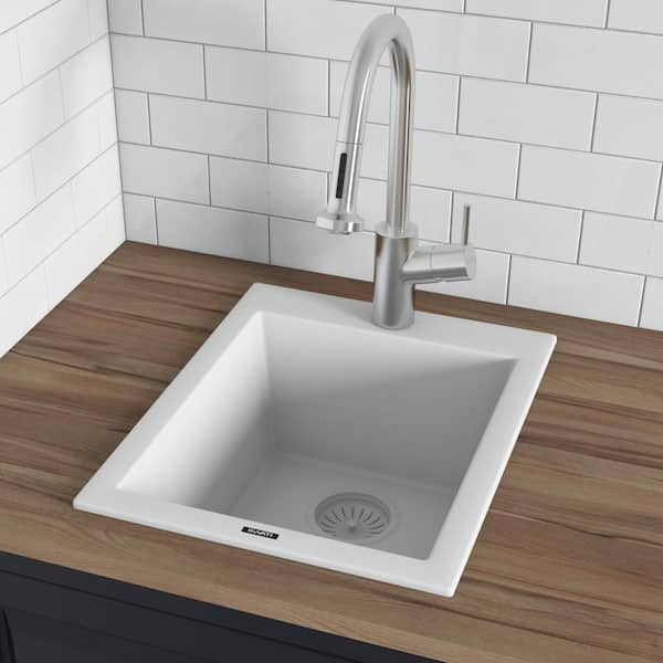 EpiGranite 19 in. Drop-in Single Bowl Bar Sink in Arctic White Granite Quartz Composite