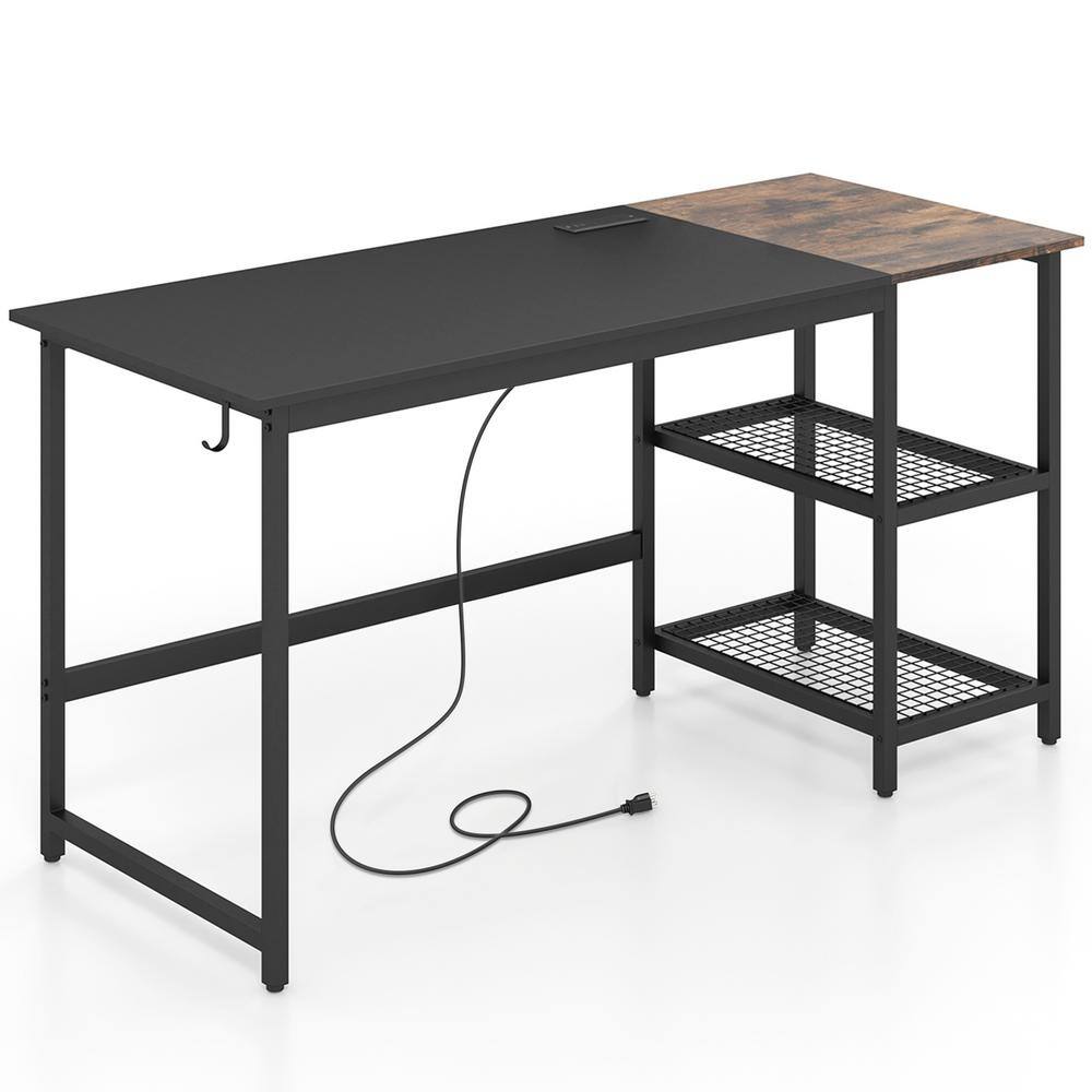 59 in. Rectangular Black Wood Home Office Computer Desk Study Laptop Table Detachable Shelf
