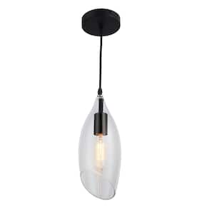 Abba 1-Light Black Pendant with Glass Shade