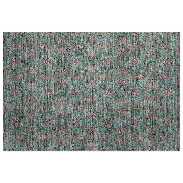 Dream Shag Premium Machine Washable Abstract ADS702 Teal 3 ft. x 4 ft. Area Rug