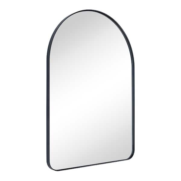 TEHOME Arched-top 21 in. W x 30 in. H Small Arched Stainless Steel Framed Wall Mounted Bathroom Vanity Mirror in Matt Black