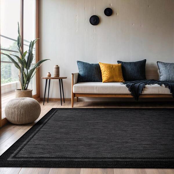 CAMILSON Hawaii Black/Grey 5 ft. x 7 ft. Bordered Indoor/Outdoor