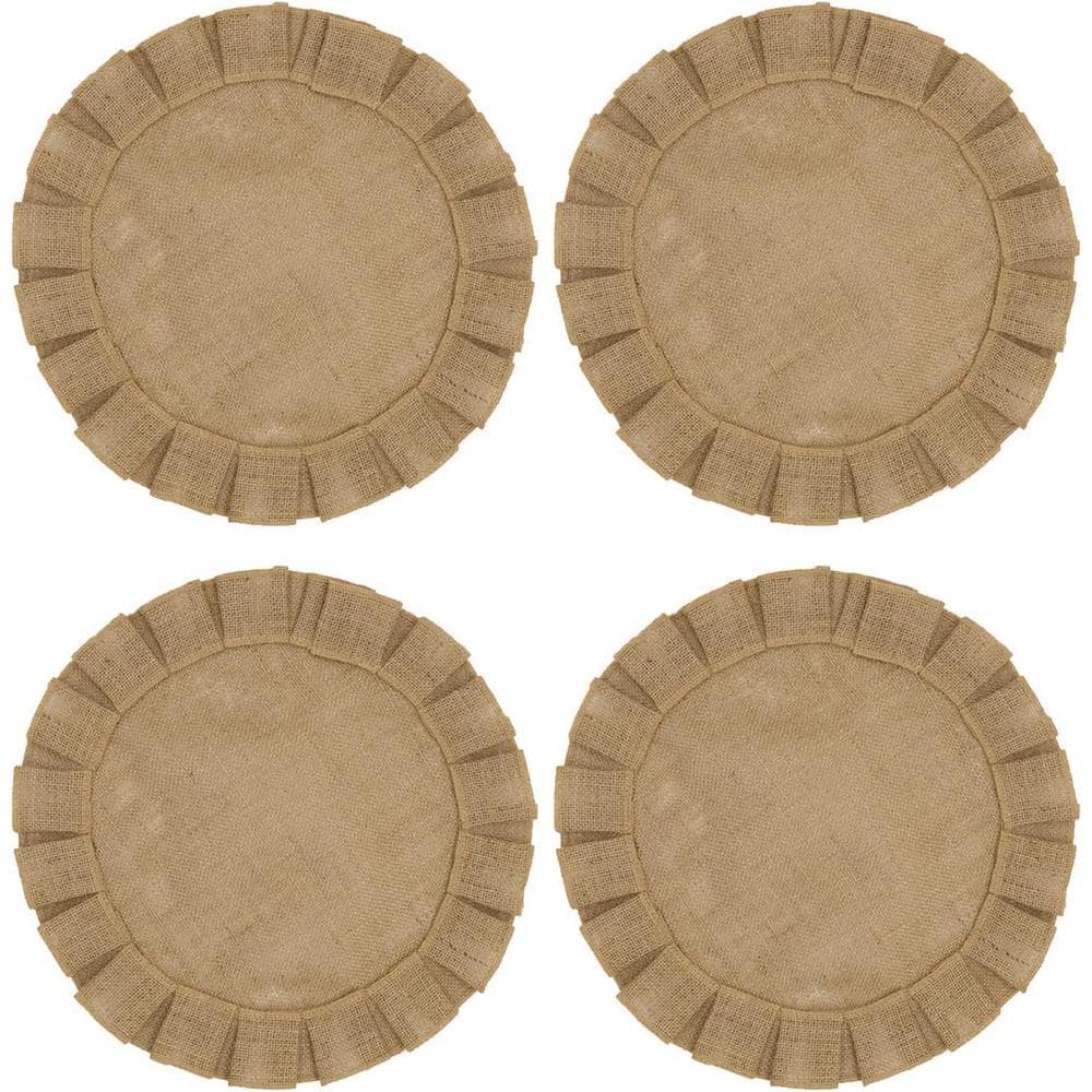 Wellco 15 in. x 15 in. Round Burlap placemat with ruffles For Dining