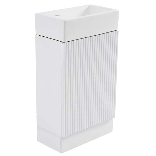 18.6" Bathroom Vanity with Sink, Storage Cabinet, Two-tier Shelf on Left and Right Sides, White