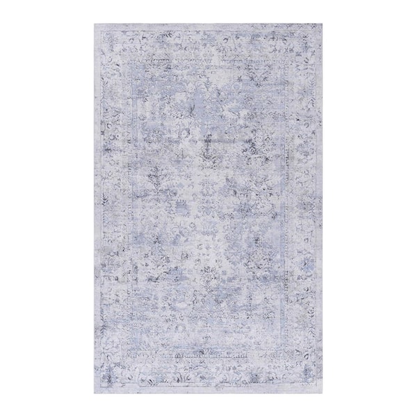 Naar Maval 5 ft. x 8 ft. Blue+Cream Washable Area Rug